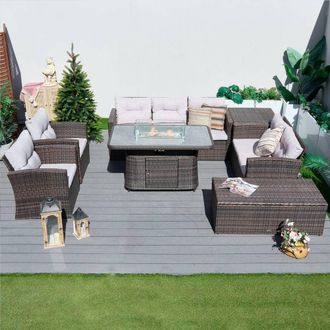Direct Wicker 7-seater Outdoor Sofa with Fire Pit Rising Table in Brown | Size: 8 Pack