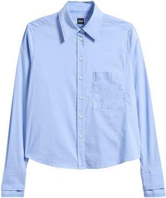 BOSS Brielle Stripe Cotton Blend Crop Button-Up Shirt in Bt Bu at Nordstrom Rack, Size 2