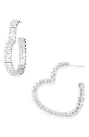 Tasha Cubic Zirconia Heart Hoop Earrings in Silver at Nordstrom Rack
