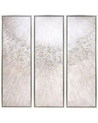 Empire Art Direct Silver Radiant Trio Textured Glitter Hand-Painted Framed Canvas Wall Art With Silver Leaf