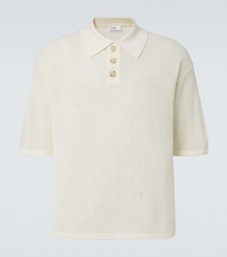 Commas Open-knit cotton-blend polo sweater