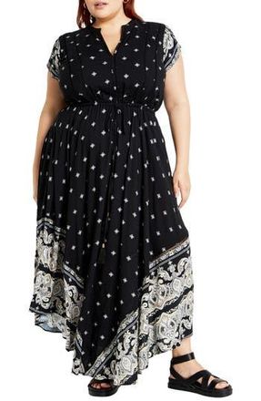 City Chic Sky Maxi Dress in Black Wild Love at Nordstrom Rack, Size Xs/14W