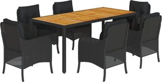 vidaXL Set De Comedor De Jard&iacute;n 7 Pzas Y Cojines Rat&aacute;n Sint&eacute;tico Negro Vidaxl