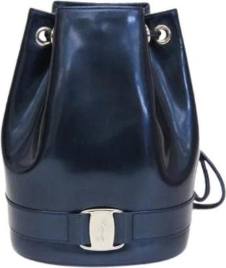 Ferragamo Pre-owned Bz-21 6702 Rugzak - Dames - Vintage Tas - Blauw - ONE Size - Leer - Vintage