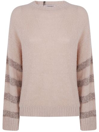 Twin-Set Sweater Round Neck Sandy Brown Hemp Gold
