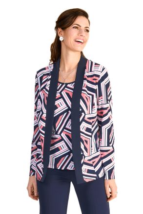 Hermann Lange 2-in-1-Langarmshirt, Damen, Gr. 38, bunt (marine, koralle), Jersey, Obermaterial: 95% Polyester, 5% Elasthan, HERMANN LANGE COLLECTION, bedruckt, regu