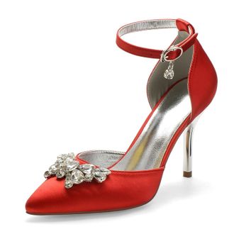 Miyoopark Wedding Shoes for Bride Ankle Strap Evening Pumps for Women M526 Red UK 5.5