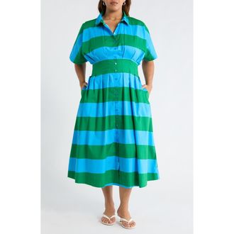 Sugarlips Wilderra Stripe Shirtdress in Blue-Green-Stripe at Nordstrom, Size 1X