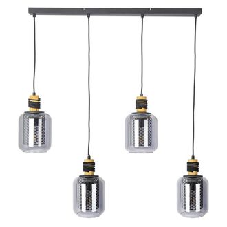 Netlighting Ando Bar Pendant Ceiling Light Black Smoke Glass Shade 4x E27