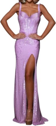 Johnathan Kayne Sequin Stretch Mesh Dress In Lilac