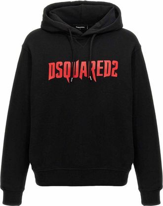 Dsquared2 Mens Horror Logo Black Hoodie Cotton - Size X-Large