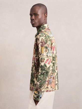 Les Deux Les Oil Green Les Cotton Printed Worker Jacket, S