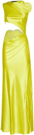 John Richmond Kleedjes, Dames, Geel, 2Xs, One-shoulder Draped Gown met Cut-out
