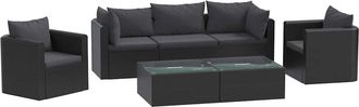 vidaXL Set De Muebles De Jard&iacute;n Y Cojines 7 Pzas Rat&aacute;n Sint&eacute;tico Negro