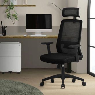 ML Design Silla De Oficina Ergon&oacute;mica De Rejilla Asiento Negro De Escritorio Ordernador Con Resposabrazos Acolchado, Reposacabezas Regulable Funci&oacute;n Balanc&iacute;n Y 