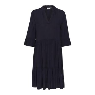 Saint Tropez Abito Blu Profondo in Tinta Unita con Balza - - Dresses - Donna - Blu - S