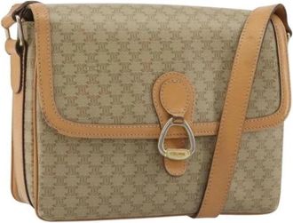 Celine Pre-owned Vintage Macadam Canvas Shoulder Bag - Dames - Vintage Schoudertas - Beige - ONE Size - Leer - Vintage