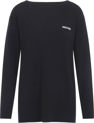 Miu Miu Trui met boothals - Dames - Ronde hals truien - Blauw - XS - Wol - Truien & Vesten