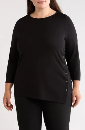Anne Klein Asymmetric Button Hem Top in Anne Black at Nordstrom, Size 1X