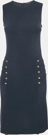 Joseph Navy Blue Stretch Crepe Button Detail Sleeveless Short Dress
