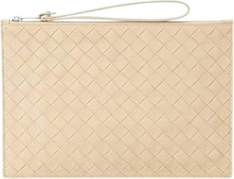 Bottega Veneta Pre-owned Clutches, female, Beige, Size: ONE SIZE Pre-owned Large Intrecciato Weaving Pouch