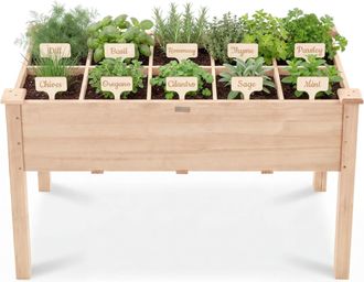 Best Choice Products Raised Garden Bed Planter Box - Elevated Wooden Herb Vegetable Planter, 10 Grid Sections
