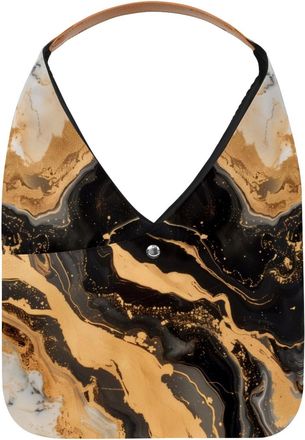 Generic Black Golden Marble Print Reusable Lightweight Grocery Bags - Foldable Into Compact Pouch, Washable & Sturdy, Multipurpose for Shopping and Travel