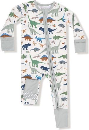 Angel Dear Dinosaur Print Convertible Zip Romper in Ivory/Green at Nordstrom, Size 18-24M