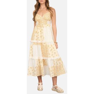 Blu Pepper Patchwork Print Tiered Sundress in Butter Yellow Multi at Nordstrom Rack, Size Medium