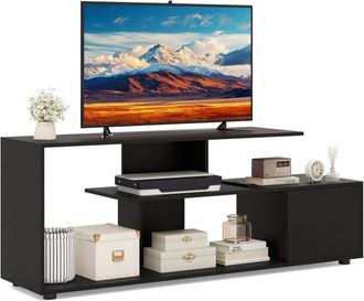 Costway Costway - Mobile Porta tv, per tv Fino a 55, Console Media a 3 Ripiani Asimmetrici con Ripiani di Stoccaggio e Armadietto, Mobile tv con Cassetto