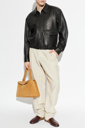 Giorgio Armani Linen Trousers With A Striped Pattern, Mens, Cream
