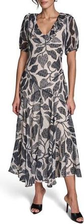 BCBGeneration Floral Metallic Clip Dot Maxi Dress in Black/Whisper at Nordstrom Rack, Size 12