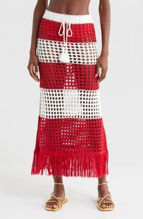 Farm Rio Red Stripes Crochet Cotton Cover-Up Maxi Skirt at Nordstrom Rack, Size X-Large
