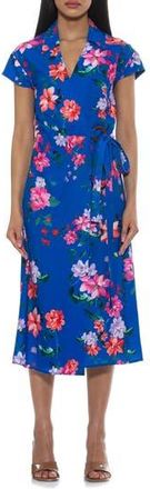 Alexia Admor Paris Surplice Wrap Midi Dress in Blue Floral at Nordstrom Rack, Size 10