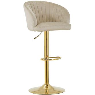 Vente-Unique Sgabello da bar Altezza regolabile in Velluto e Metallo Dorato Beige - DORALIZ