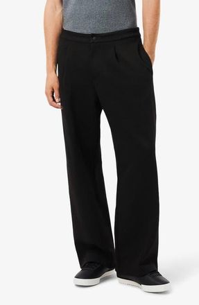 Lacoste Loose Fit Pleated Piqu&eacute; Pants in 031 Black at Nordstrom, Size 8
