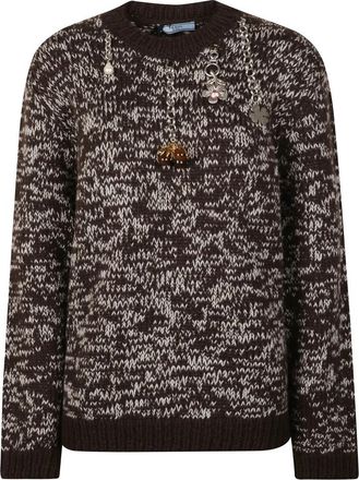 Prada Tweekleurige Oversized Trui van Wol - Dames - Ronde hals truien - Veelkleurig - S - Wol - Truien & Vesten