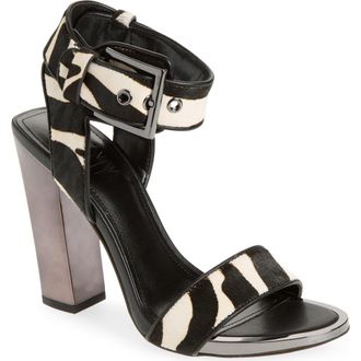 DKNY Terah Ankle Strap Sandal in Black/White Calf Hair at Nordstrom Rack, Size 9.5