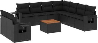 vidaXL Set De Sof&aacute;s De Jard&iacute;n 10 Pzas Cojines Rat&aacute;n Sint&eacute;tico Negro Vidaxl