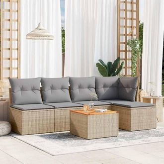 vidaXL Juego De Sof&aacute;s Jard&iacute;n Con Cojines 6 Pzas Rat&aacute;n Sint&eacute;tico Beige Vidaxl
