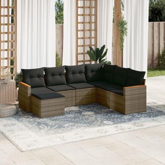 vidaXL Set De Sof&aacute;s De Jard&iacute;n 7 Piezas Con Cojines Rat&aacute;n Pe Gris Vidaxl