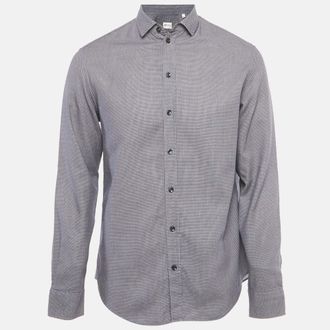Armani Blue Patterned Cotton Long Sleeve Shirt