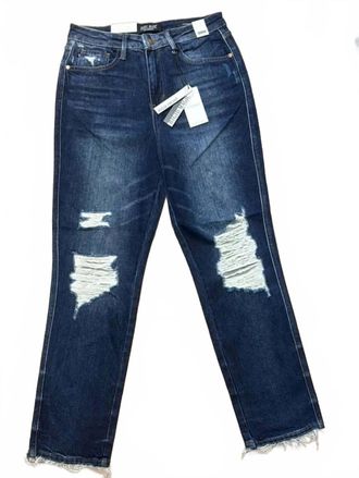 Judy Blue Womens Magic Rigid Destroyed Knee Straight Jeans In Blue