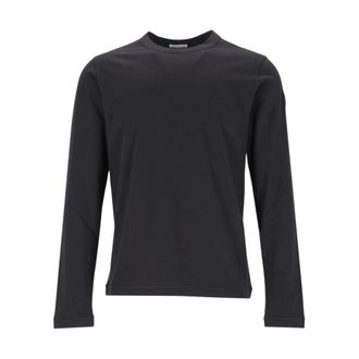 Moncler Camiseta de manga larga con logo de cuero - Tops - Hombre - Azul - XL