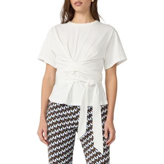 Diane Von F&uuml;rstenberg Teressa Twist Tie Front T-Shirt in White at Nordstrom, Size Xx-Small