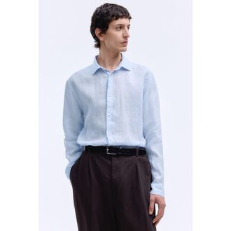 H&M Slim fit linen shirt in Light Blue at Nordstrom, Size Xx-Large