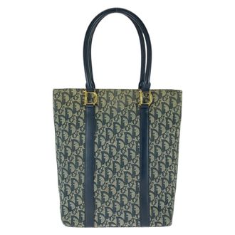 Dior Navy Canvas Leather Shoulder Bag Tote Bag (Pre-Owned)