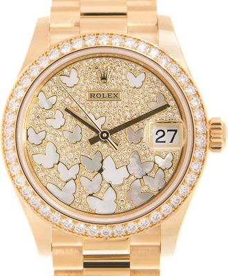 Rolex Datejust 31 Mother of Pearl Butterfly Diamond Dial Ladies President Watch 278288PAVEP