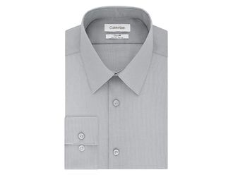 Calvin Klein Mens Dress Shirts Slim Fit Non Iron Solid Mens Long Sleeve Button Up Cement : 16 Neck 34-35 Sleeve, Cotton