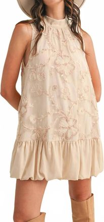 Merci Bubble Hem Embellished Mixed Media Mini Dress In Creamy Pink